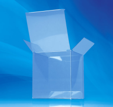 back view of transparent plastic retail box